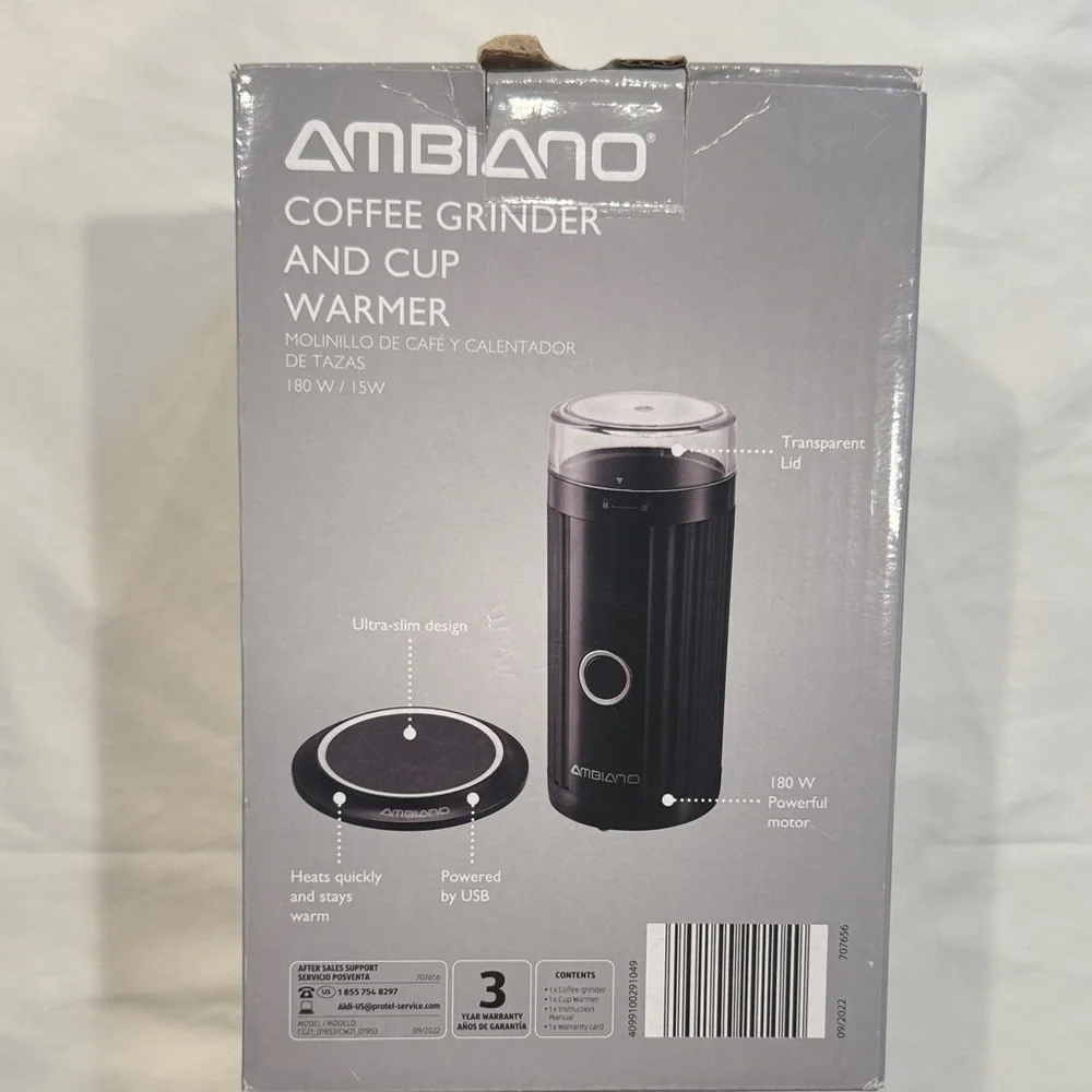 NIB Ambiano Coffee Grinder and Cup Warmer Set Black